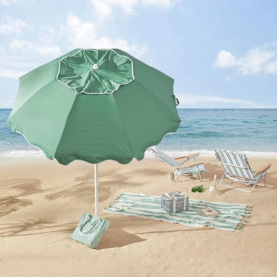 Parasol de plage vert vintage de 2,2 m