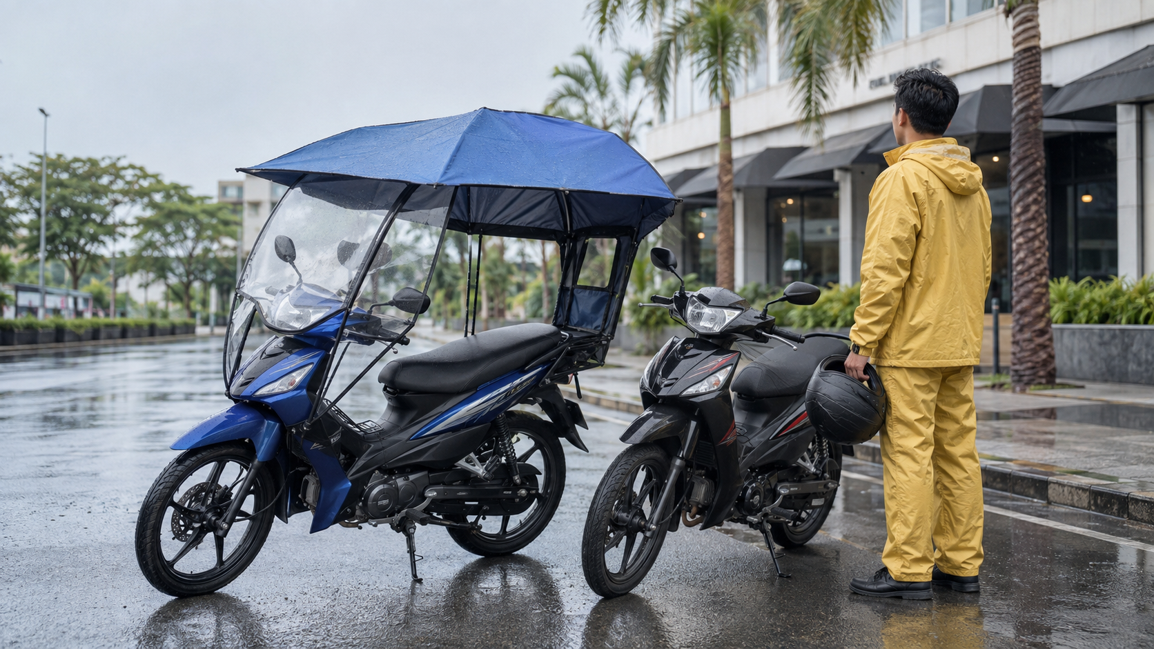 Auvent de parapluie de moto ou combinaison de pluie : lequel fonctionne le mieux ?