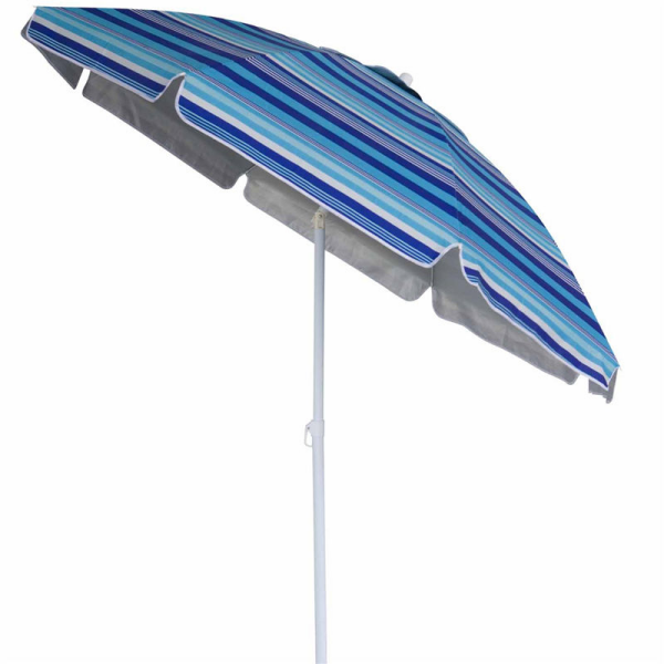 Parasol de plage extérieur à rayures bleues de 6,5 pieds