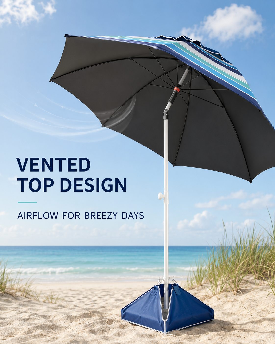 Parasol de plage de 8 pieds avec ancre de sable et sac de sable