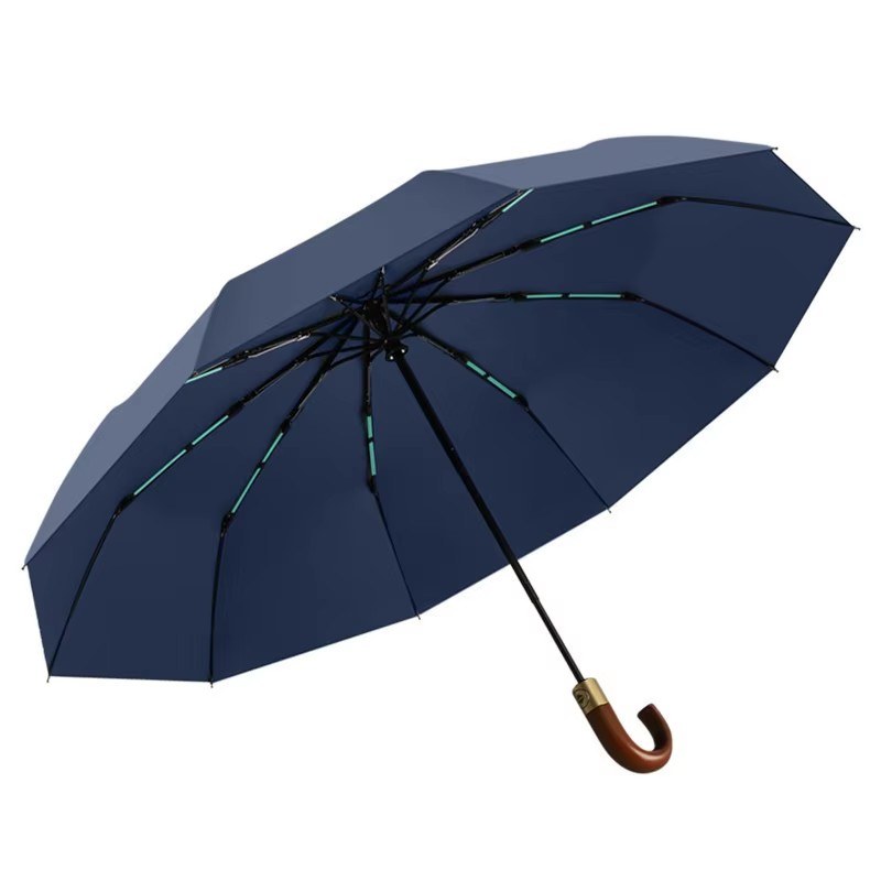 Parasol pliant à ouverture automatique en bois massif à poignée incurvée en 3 sections, cadeau d'affaires avec logo Doctor Strange