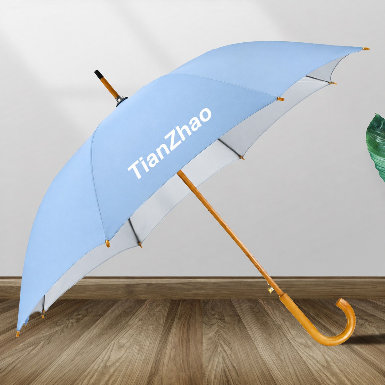 Parapluie de golf promotionnel personnalisé à 8 côtes avec manche en bois