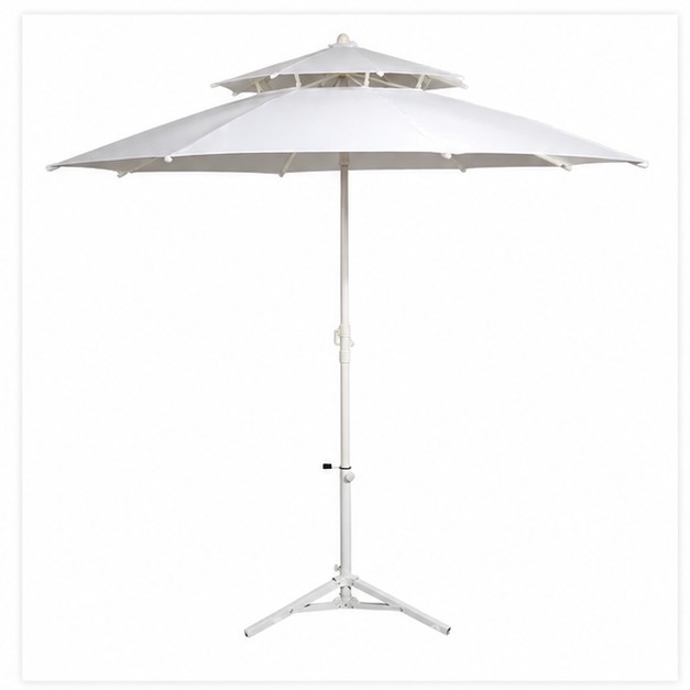 Parasol de plage et de patio avec protection solaire double couche, poteau en acier en tissu polyester