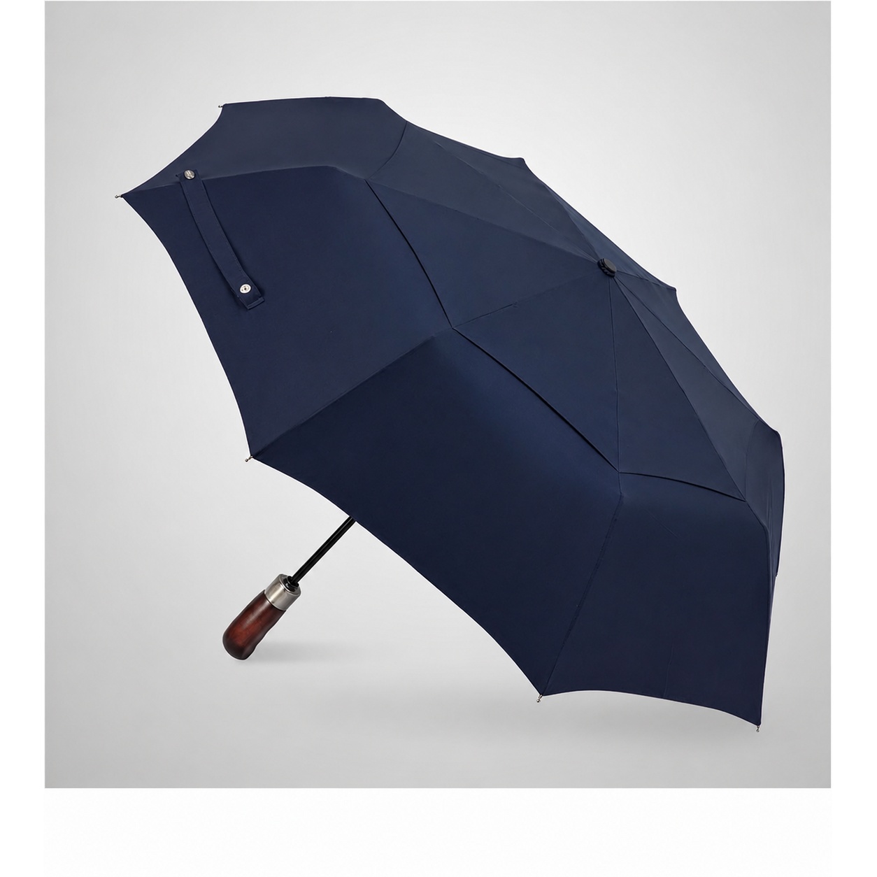 Parapluie pliant avec poignée en bois véritable, ouverture et fermeture automatiques