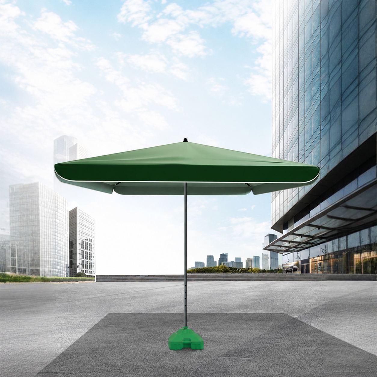 Grand parasol de marché extérieur de 220 à 300 cm avec auvent Oxford recouvert d'argent 420D et mât en acier amovible