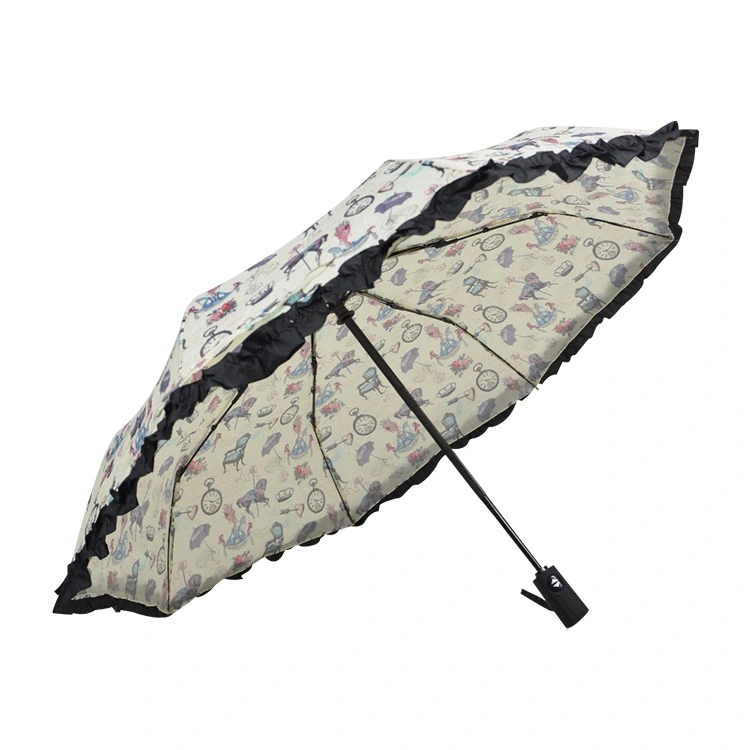 Parapluie coupe-vent à 3 plis en dentelle