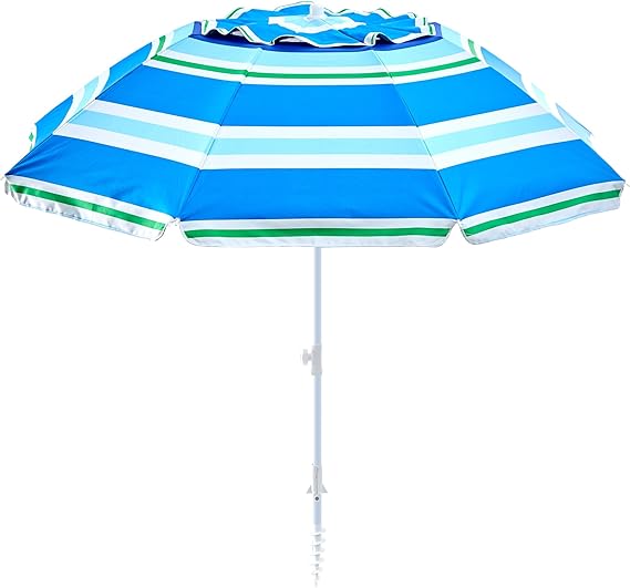 Parasol de plage réglable rayé UPF50+